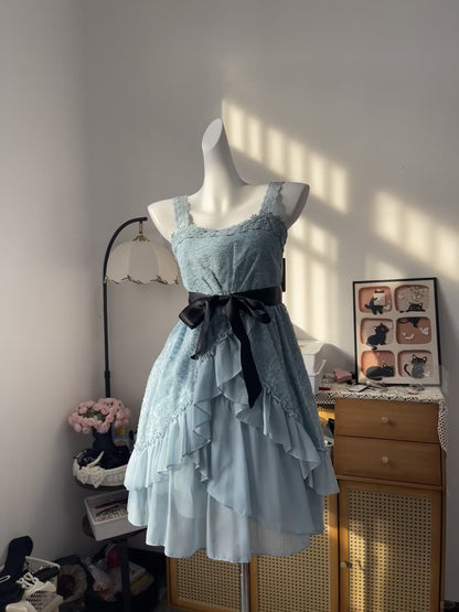 Vintage A Line Square Blue Chiffon With Lace 16th Birthday Homecoming Dress Graduation Outfits RB6799