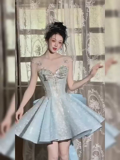 Glitter Ball Gown Sweetheart Blue Sequins Short 16th Birthday Dress Homecoming Dresses Cocktail Gown AB2242