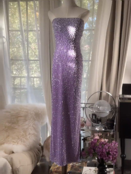 Gorgeous Purple Strapless Sheath Beaded Prom Dresses Formal Evening Dress RF0898