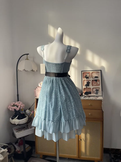 Vintage A Line Square Blue Chiffon With Lace 16th Birthday Homecoming Dress Graduation Outfits RB6799