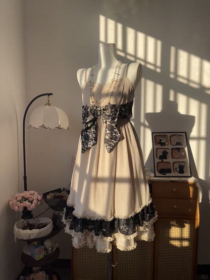 Vintage A Line Spaghetti Strap Champagne Chiffon Black Lace 16th Birthday Homecoming Dress Graduation Outfit RB6787
