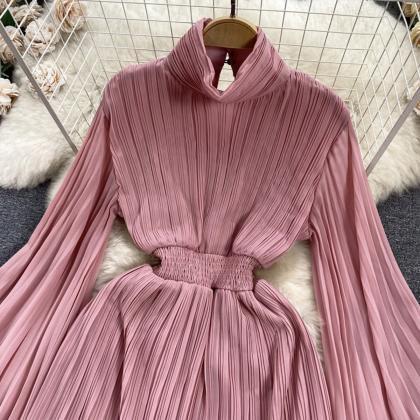 High Neck Chiffon Long Sleeve Dress RF0004