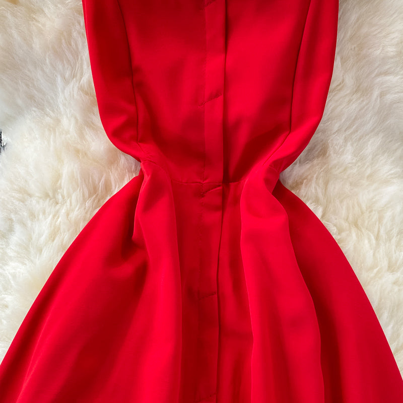 Red Chiffon Short A Line Dress Fashion Dress RF0375