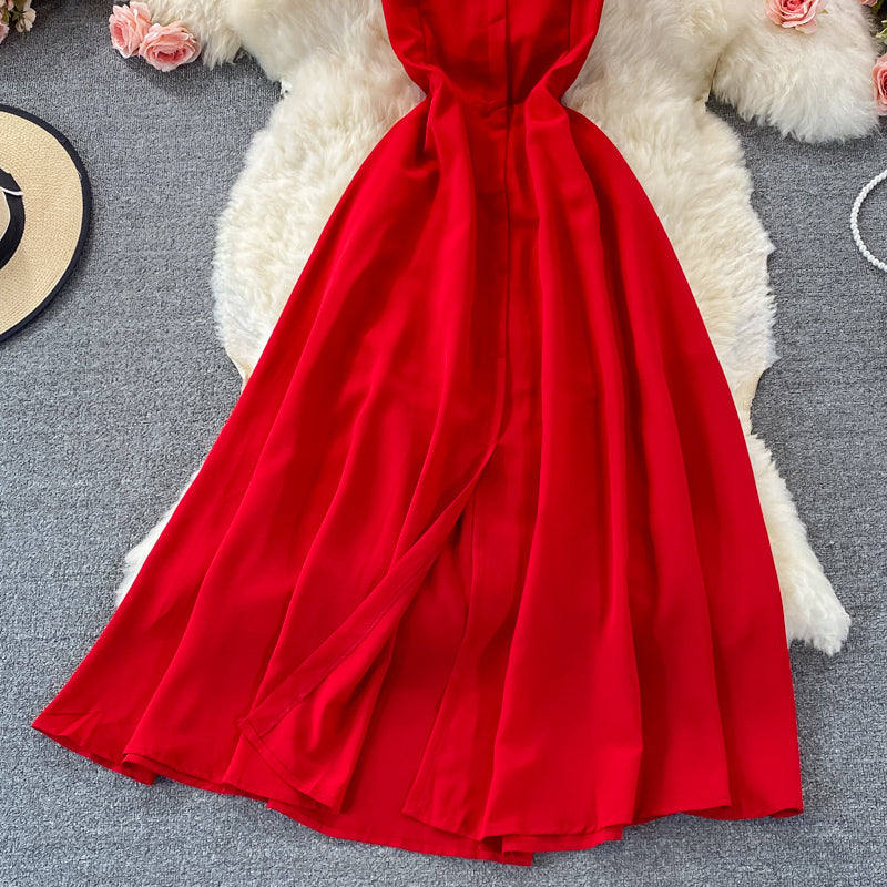 Red Chiffon Short A Line Dress Fashion Dress RF0375