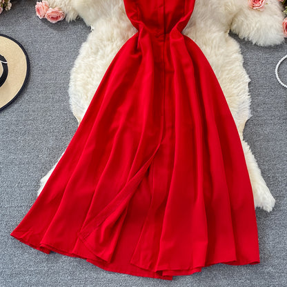 Red Chiffon Short A Line Dress Fashion Dress RF0375