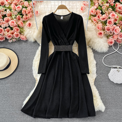 Elegant V Neck Long Sleeve Dress Fashion Dress RF0373