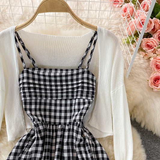 Cute Plaid Two-piece Dress RF0370