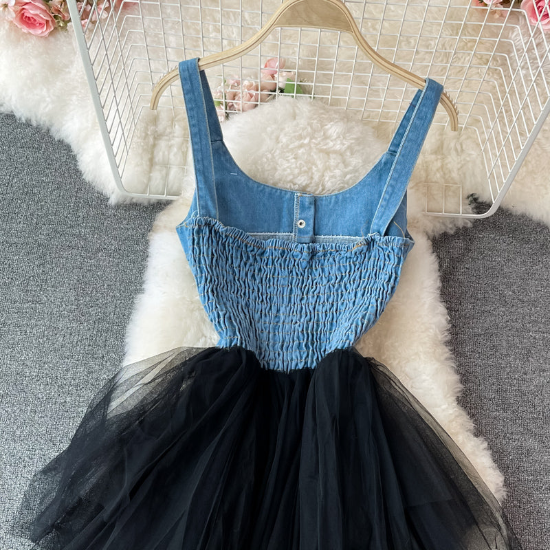 Lovely Denim Patchwork Dress A Line Fashion Dress RF0363