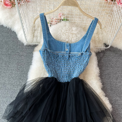 Lovely Denim Patchwork Dress A Line Fashion Dress RF0363
