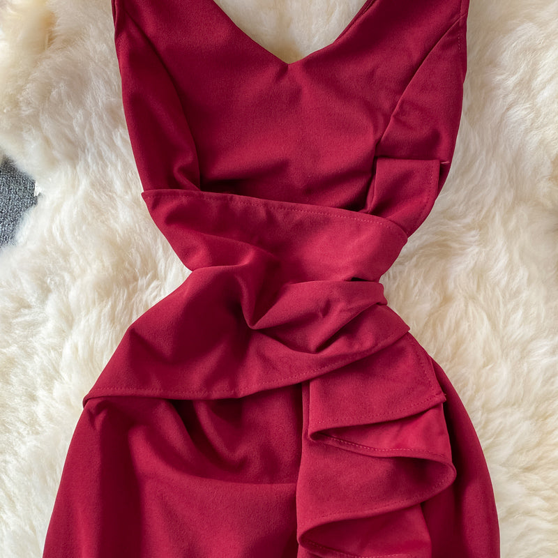 Red V Neck Dress Fashion Dress RF0360
