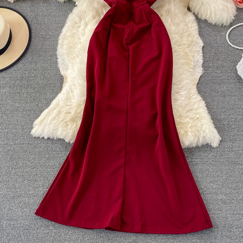 Red V Neck Dress Fashion Dress RF0360