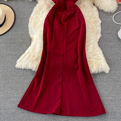 Red V Neck Dress Fashion Dress RF0360
