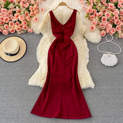 Red V Neck Dress Fashion Dress RF0360