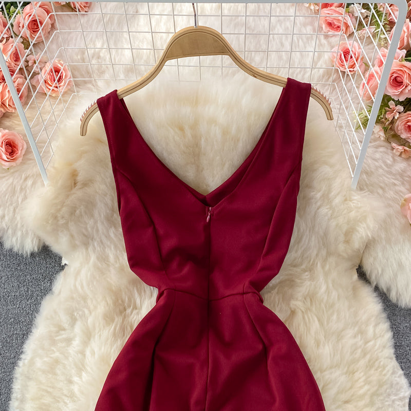 Red V Neck Dress Fashion Dress RF0360