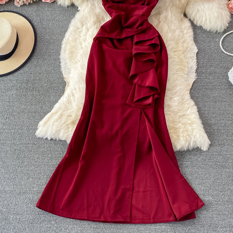 Red V Neck Dress Fashion Dress RF0360