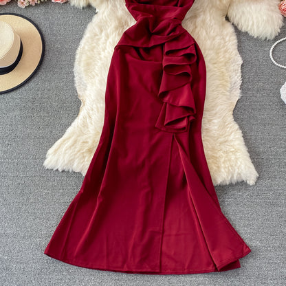 Red V Neck Dress Fashion Dress RF0360