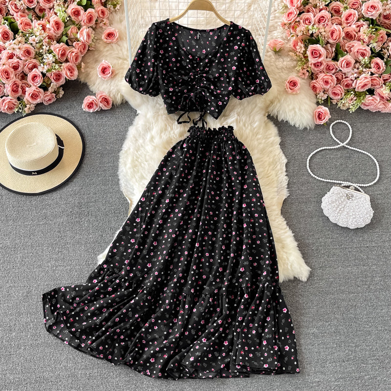 Cute A Line Floral Dress Two Pieces Dress RF0358