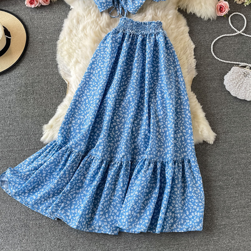 Cute A Line Floral Dress Two Pieces Dress RF0358