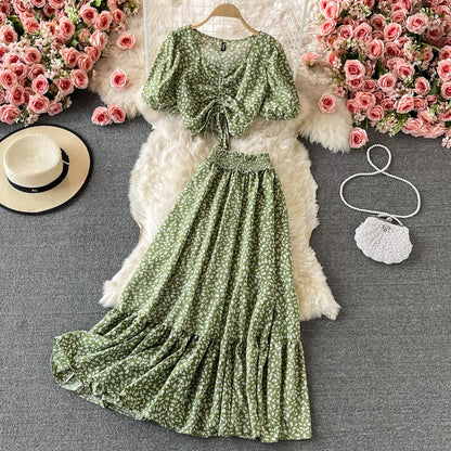Cute A Line Floral Dress Two Pieces Dress RF0358