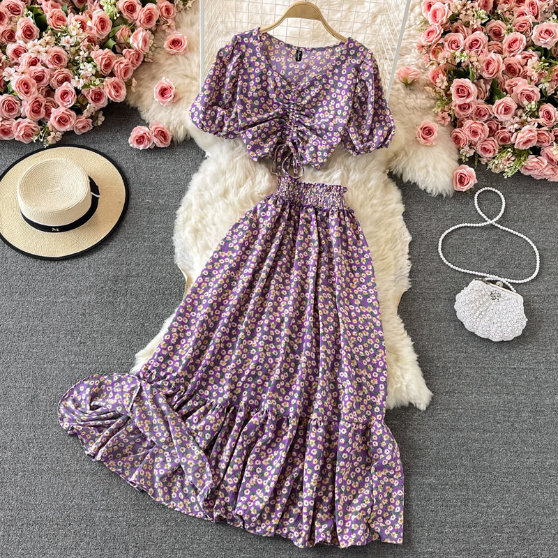 Cute A Line Floral Dress Two Pieces Dress RF0358