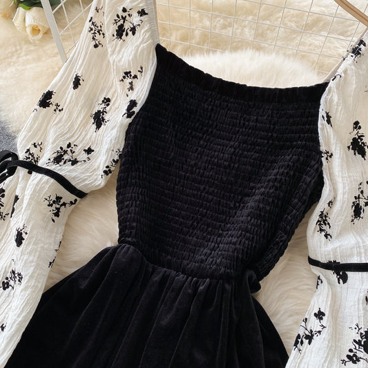 Black Velvet A Line Long Sleeve Dress Fashion Dress RF0356