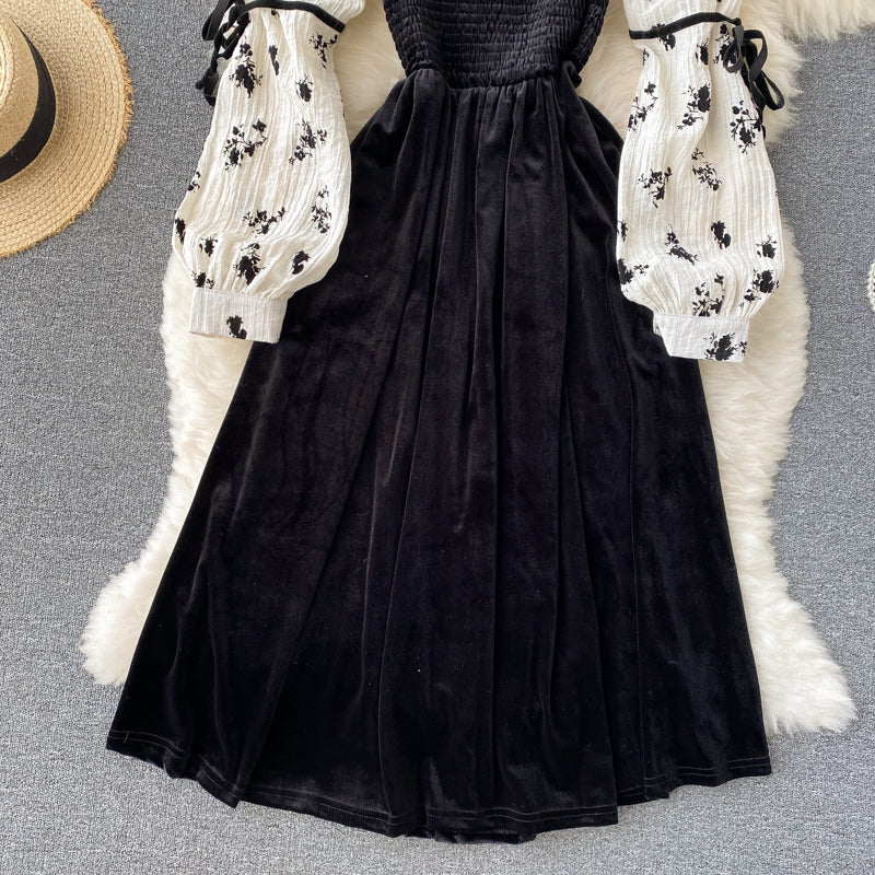 Black Velvet A Line Long Sleeve Dress Fashion Dress RF0356