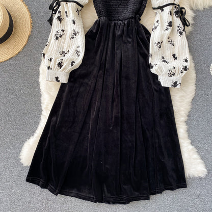 Black Velvet A Line Long Sleeve Dress Fashion Dress RF0356