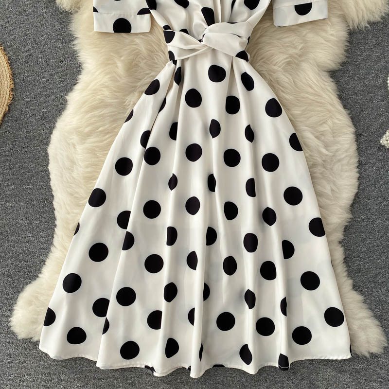 Cute Polka Dot V Neck Short Dress Fashion Dress RF0352