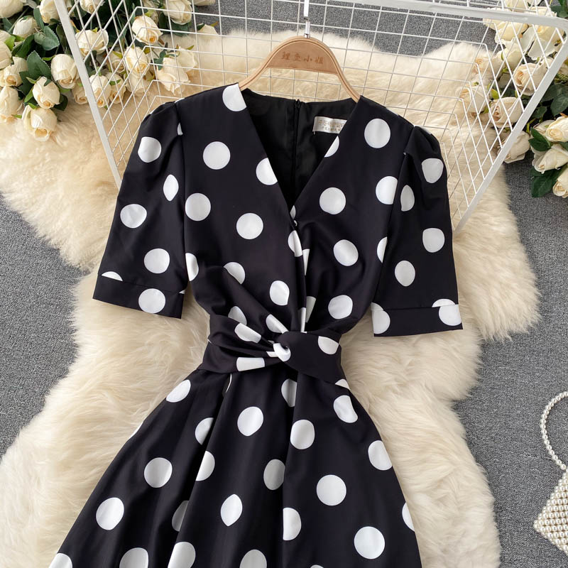 Cute Polka Dot V Neck Short Dress Fashion Dress RF0352