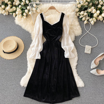 Black Velvet Long Sleeve Dress Fashion Dress RF0349