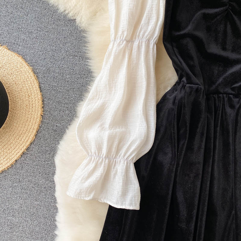 Black Velvet Long Sleeve Dress Fashion Dress RF0349