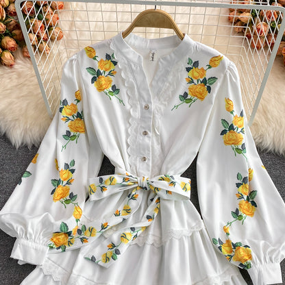 White A Line Long Sleeve Dress Fashion Dress RF0347