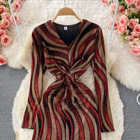 Stylish V Neck Long Sleeve Dress Fashion Dress RF0344