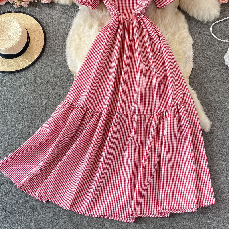 Simple Plaid Short Sleeve Dress RF0341