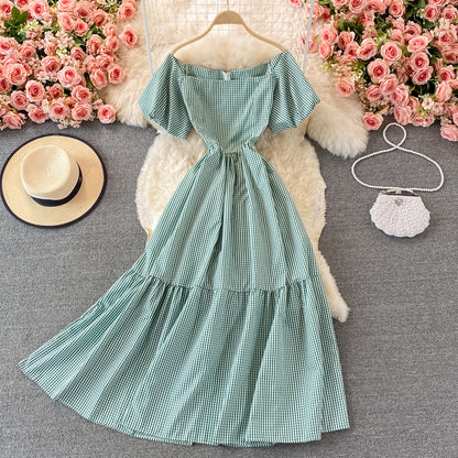Simple Plaid Short Sleeve Dress RF0341
