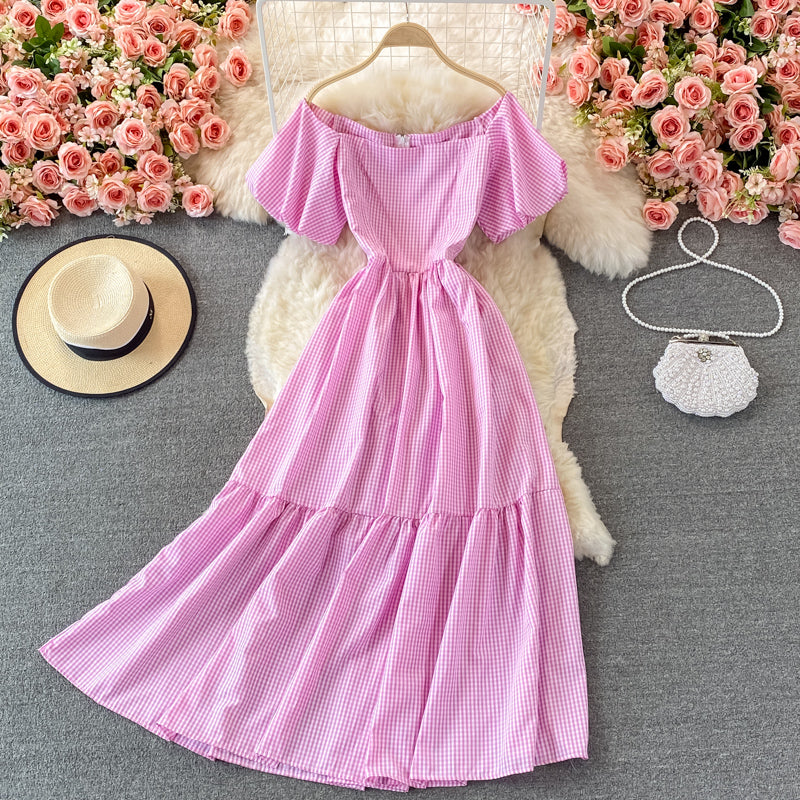 Simple Plaid Short Sleeve Dress RF0341