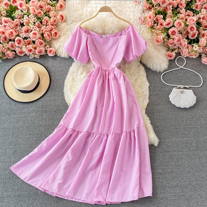 Simple Plaid Short Sleeve Dress RF0341