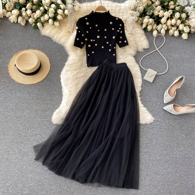 Black A Line Two Pieces Dress Black Fashion Dress RF0340