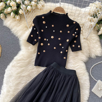 Black A Line Two Pieces Dress Black Fashion Dress RF0340