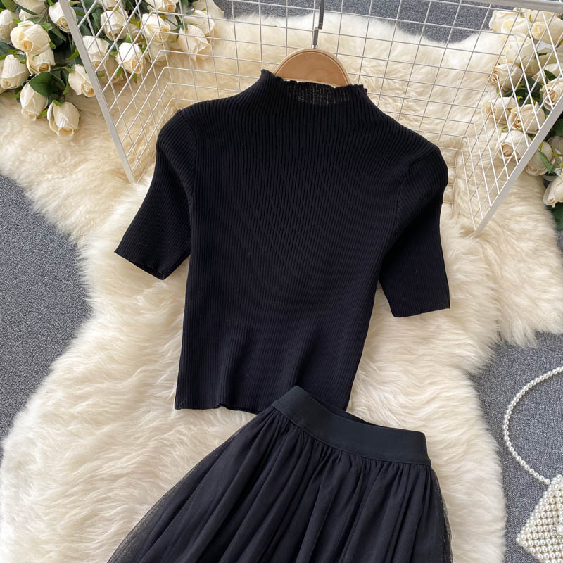 Black A Line Two Pieces Dress Black Fashion Dress RF0340