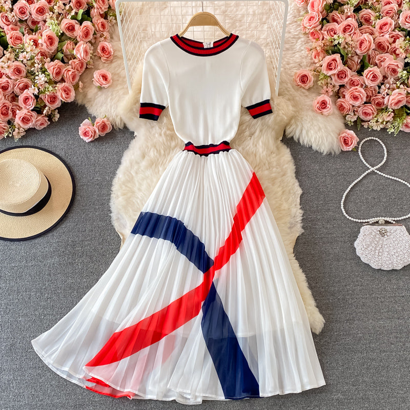 Stylish A Line Knitted Patchwork Dress RF0338