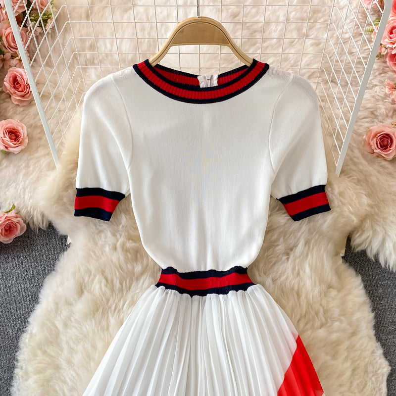 Stylish A Line Knitted Patchwork Dress RF0338