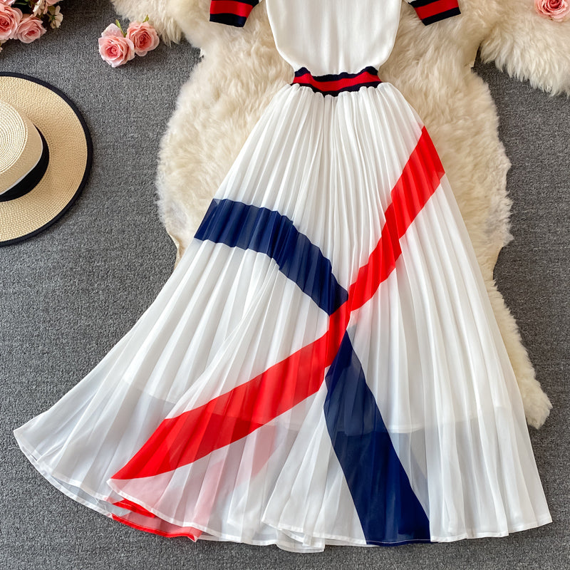 Stylish A Line Knitted Patchwork Dress RF0338