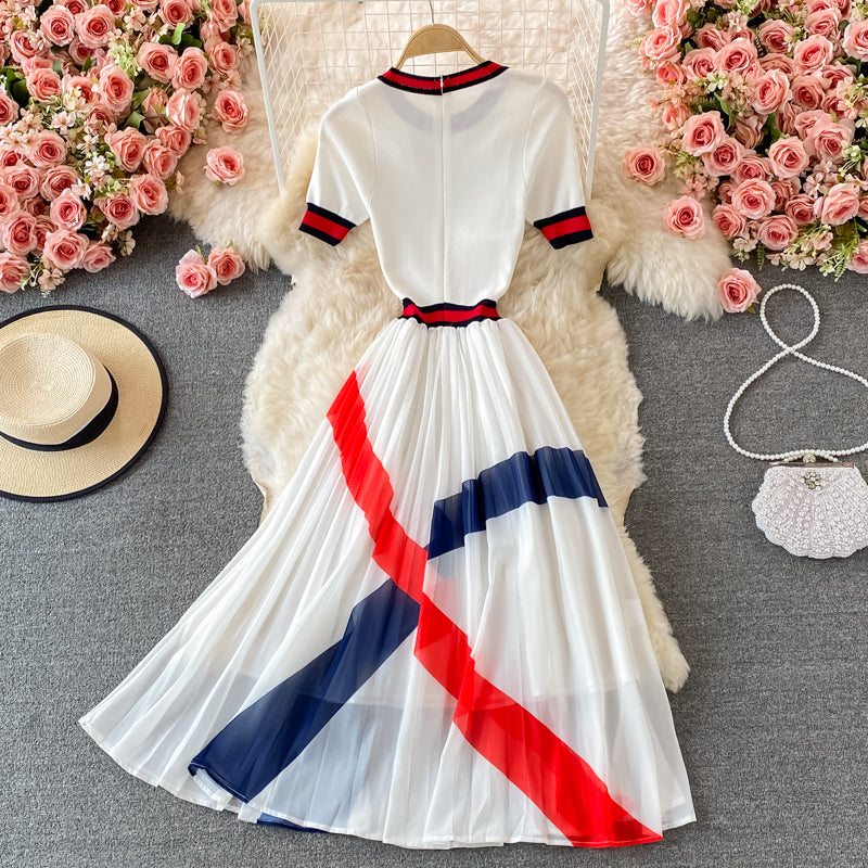 Stylish A Line Knitted Patchwork Dress RF0338