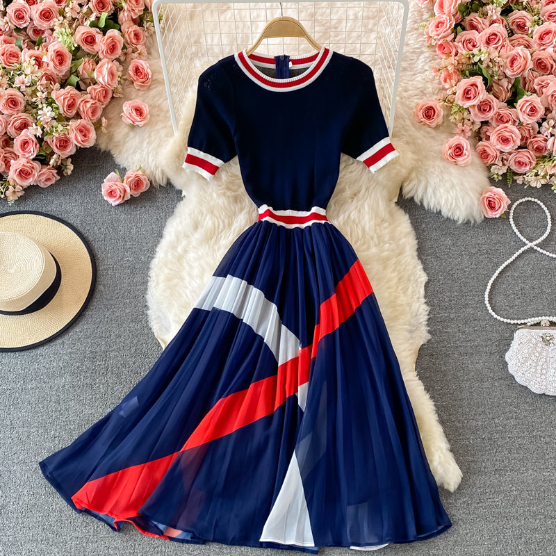 Stylish A Line Knitted Patchwork Dress RF0338