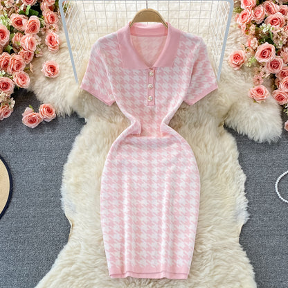 Cute Houndstooth Knitted Dress RF0333