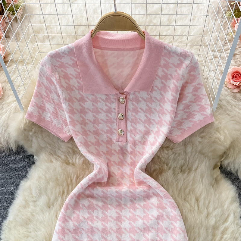 Cute Houndstooth Knitted Dress RF0333