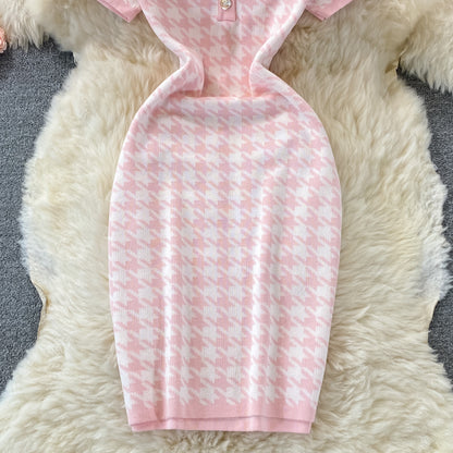 Cute Houndstooth Knitted Dress RF0333