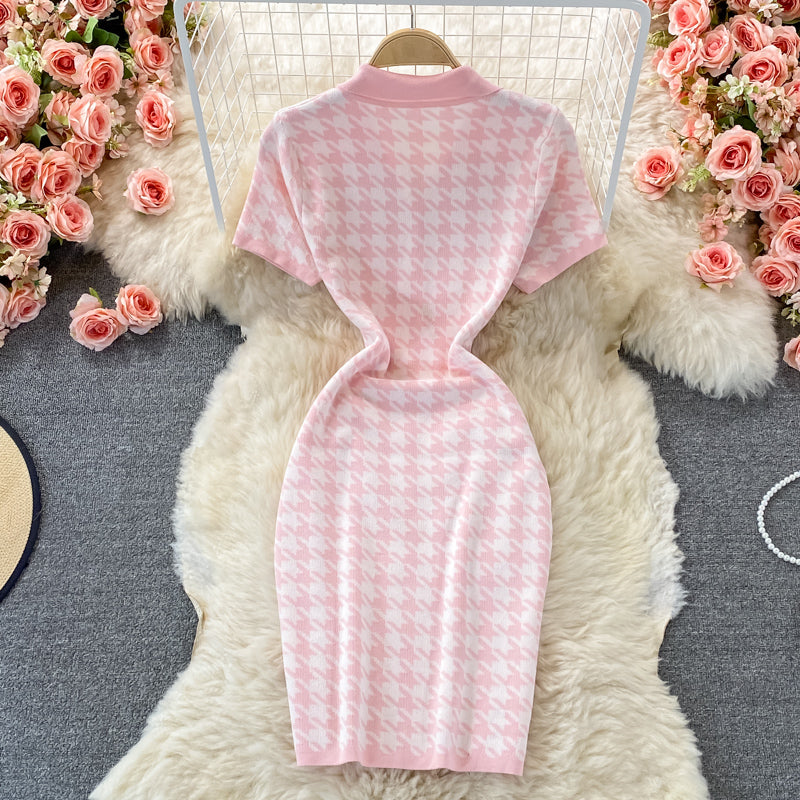 Cute Houndstooth Knitted Dress RF0333