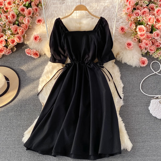 Black A Line Short Dress Simple Black Dress RF0331